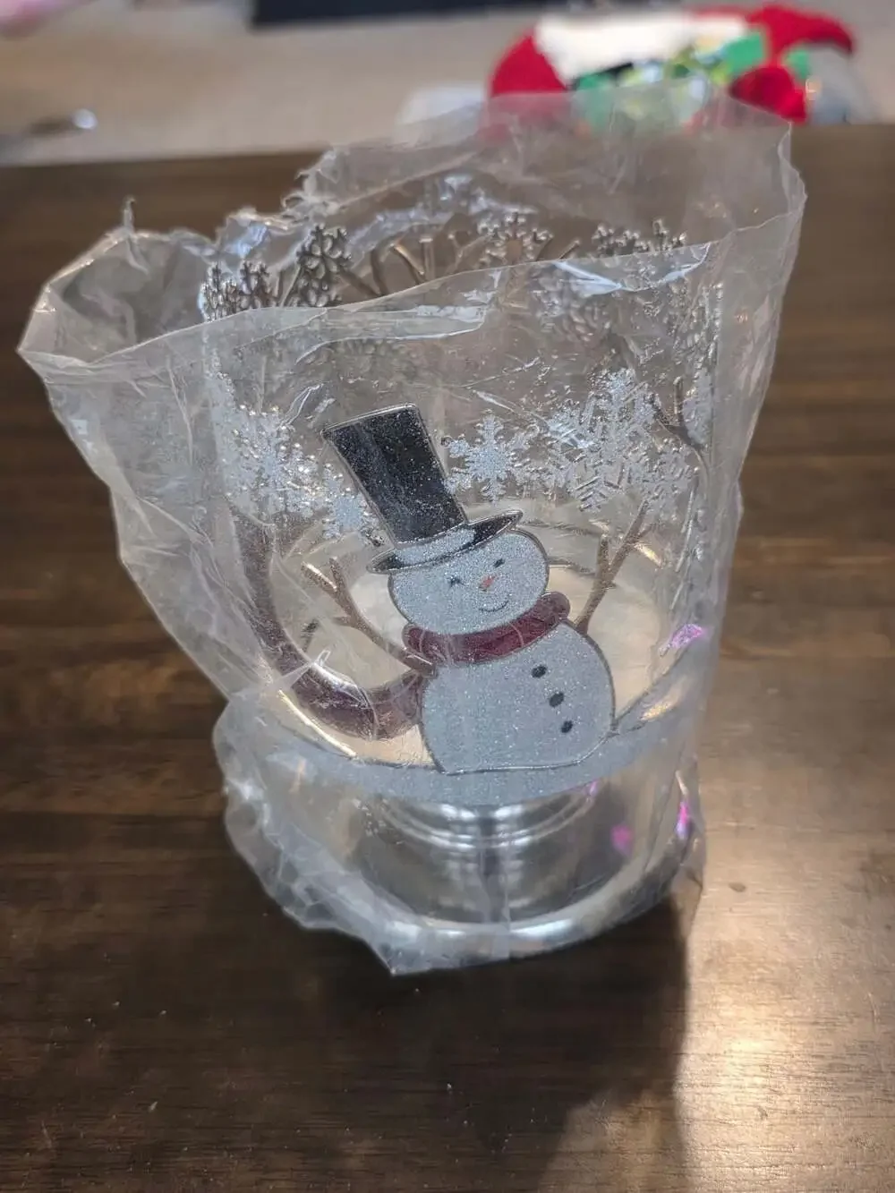 New Bath & Body Works Silver Glitter Snowman 3-Wick Candle Holder